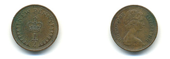 Великобритания 1/2 пенни 1971 Елизавета II (1952-2022) KM 914, Spink 4239 бронза 80-1017