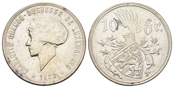 Люксембург 10 франков 1929 год-тип, Шарлотта (1918-1964) KM 39 серебро 4127-1715