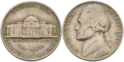 США 5 центов 1946 Джефферсон KM А192 медно-никель 92-952