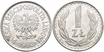 ПОЛЬША 1 ЗЛОТЫЙ 1983 MW KM 49.1 алюминий 175-1154