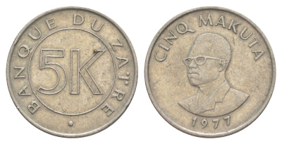 Заир 5 макут 1977 KM 12 медно-никель 4654-423