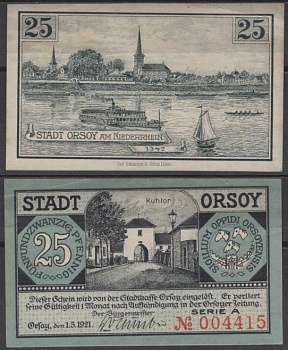 Орсой 25 пфеннигов 1921 DeNG 2 1026.1a-1/3 бумага UNC (пресс) 8592-7-4-1