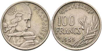 Франция 100 франков 1955 KM 919 медно-никель 4577-931