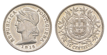Португалия 10 сентаво 1915 год-тип KM 563 серебро 4658-1265