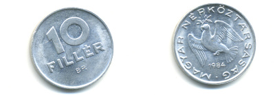 ВЕНГРИЯ 10 ФИЛЛЕРОВ 1984 ВР, НАРОДНАЯ РЕСПУБЛИКА (1949-1989) KM 572 алюминий 83-1443