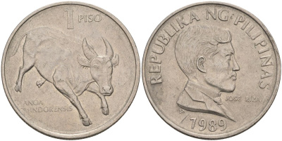 Филиппины 1 писо 1989 Хосе Рицаль KM 143.1 медно-никель 4593-1015