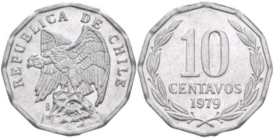 Чили 10 сентаво 1979 KM 205a алюминий 4402-433