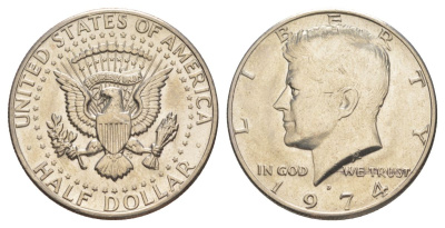 США 1/2 доллара (50 центов) 1974 D, Джон Кеннеди KM 202b медь плакированная медно-никелем aUNC 4123-131