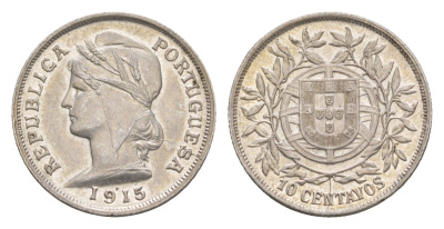 Португалия 10 сентаво 1915 год-тип KM 563 серебро 4658-1265