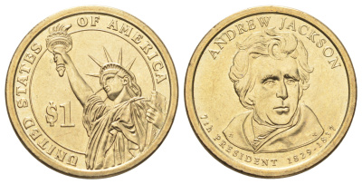 США 1 доллар 2008 Президент США - Эндрю Джексон (1829-1837) KM 428 медь с марганцево-латунным покрытием UNC 4666-944