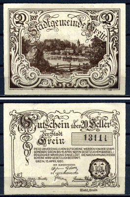 Грайн (Австрия) 20 геллеров 1920 бумага aUNC 7556-36-1-1
