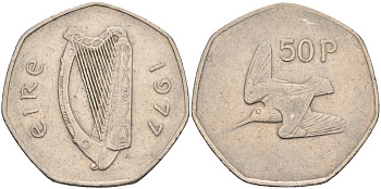 Ирландия 50 пенсов 1977 ВАЛЬДШНЕП KM 24 медно-никель 88-635