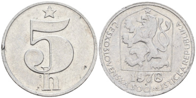 Чехословакия 5 геллеров 1978 KM 86 алюминий 4152-657