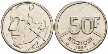 БЕЛЬГИЯ 50 ФРАНКОВ 1987 BELGIQUE, БОДУЭН I (1951-1993) KM 168 никель 68-247