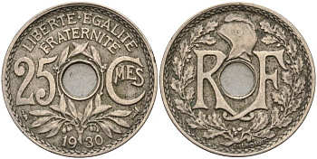 Франция 25 сантимов 1930 KM 867a, Le Franc 171.7 медно-никель 4143-435