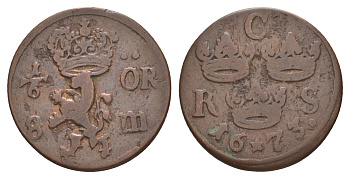 Швеция 1/6 эре 1673 Карл XI (1660-1697), была в обращении на территории России KM 254 медь 4656-134