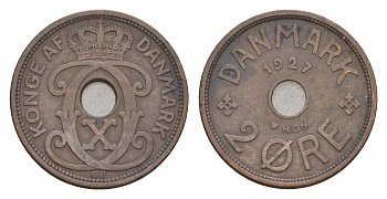 Дания 2 эре 1927 HCN, Кристиан X (1912-1947) KM 827 бронза 4658-166