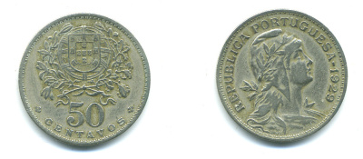 Португалия 50 сентаво 1929 KM 577 медно-никель 4383-234