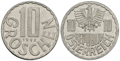Австрия 10 грошей 1992 KM 2878 алюминий 4135-315