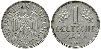 ФРГ 1 МАРКА 1961 G J 385, KM 110 медно-никель 72-715