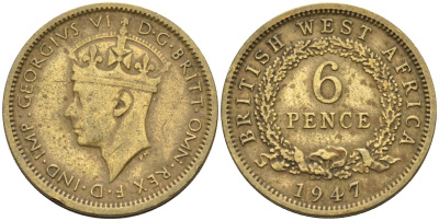 Британская Западная Африка 6 пенсов 1947 Георг VI (1936-1952) KM 22 никель-латунь 4588-719