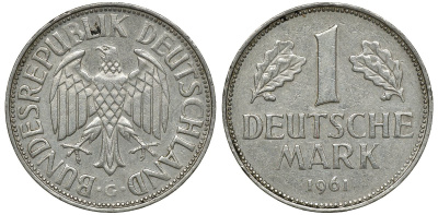 ФРГ 1 МАРКА 1961 G J 385, KM 110 медно-никель 72-715