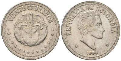 Колумбия 20 сентаво 1959 KM 215 медно-никель 4364-1131