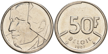 БЕЛЬГИЯ 50 ФРАНКОВ 1987 BELGIE, БОДУЭН I (1951-1993) KM 169 никель 4556-1042