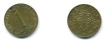 АВСТРИЯ 1 ШИЛЛИНГ 1974 KM 2886 алюминиевая бронза 80-355