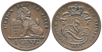 БЕЛЬГИЯ 1 САНТИМ 1875 BELGES KM 33.1 медь 100-1112