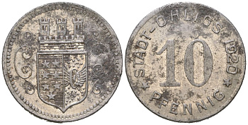 Олигс 10 пфеннигов 1920  Funck 404.4, Men18 24920.2 железо  UNC   39-434