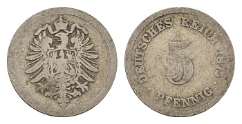Германия 5 пфеннигов 1875 D, Вильгельм I (1861-1888) KM 3, J. 3 медно-никель 4611-1036