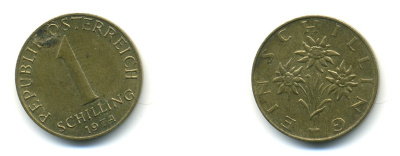 АВСТРИЯ 1 ШИЛЛИНГ 1974 KM 2886 алюминиевая бронза 80-355