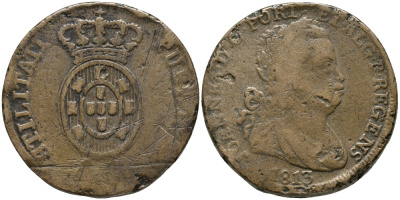 ПОРТУГАЛИЯ 40 РЕЙС 1813 ДЖАО ПРИНЦ РЕГЕНТ (1799-1816) KM 345.1 бронза 1521-1015