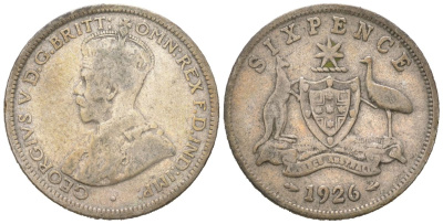 Австралия 6 пенсов 1926 Георг V (1910-1936) KM 25 серебро 4611-544