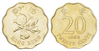 Гонконг 20 центов 1998 KM 67 никель латунь UNC 4701-231
