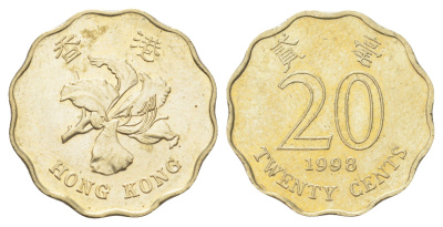 Гонконг 20 центов 1998 KM 67 никель латунь UNC 4701-231