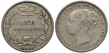 Великобритания 1 шиллинг 1880 Виктория (1837-1901) KM 734.4, Spink 3907 серебро 1518-1244