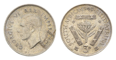 ЮАР 3 пенса 1944 Георг VI (1936-1952) KM 26 серебро 4549-349