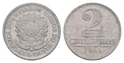 Бразилия 2 крузейро 1961 KM 571 алюминий 4656-1254