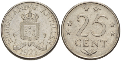 Нидерландские Антилы 25 центов 1971 Юлиана (1948-1980) KM 183 никель 66-355