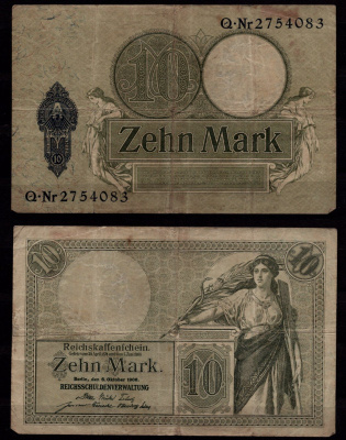 Германия 10 марок 1906 Женщина,аллегорические женщины Pick 9 b бумага 6289-55-3-2