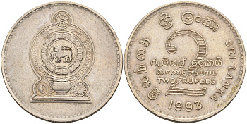 ШРИ-ЛАНКА 2 РУПИИ 1993 KM 147.1 медно-никель 4590-1134