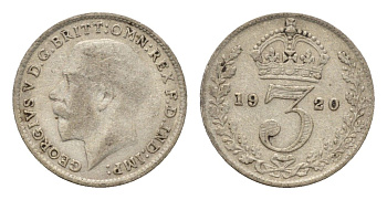 Великобритания 3 пенса 1920 Георг V (1910-1936) KM 813a, Spink 4016 серебро 4644-313