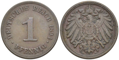ГЕРМАНИЯ 1 ПФЕННИГ 1894 A KM 10, Jager. 10, Weege 2 медь 4528-1129