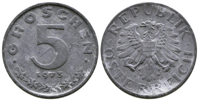АВСТРИЯ 5 ГРОШЕЙ 1973 KM 2875 цинк 57-1145