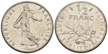 Франция 1/2 франка 1978 сеятель KM 931 никель 4576-969