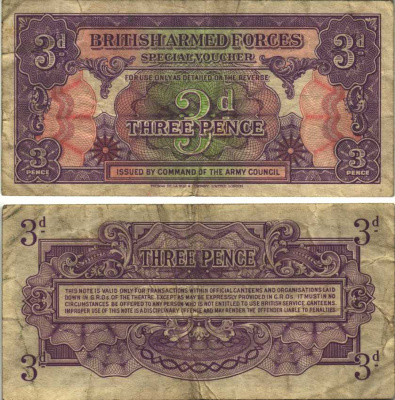 Великобритания 3 пенса 1946 первая серия, для вооруженных сил, специальный ваучер Pick M9а бумага 7203-7-1-1