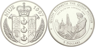 Ниуэ 5 долларов 1997 «Блиц» на Лондон - 1940 KM 173 серебро PROOF 11-087-34