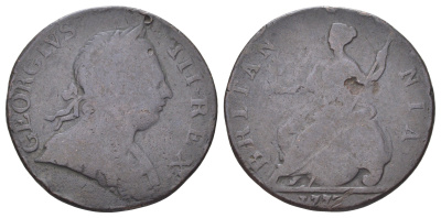 Великобритания 1/2 пенни 1773 Георг III (1760-1820) KM 601, Spink 3774 медь 4707-841